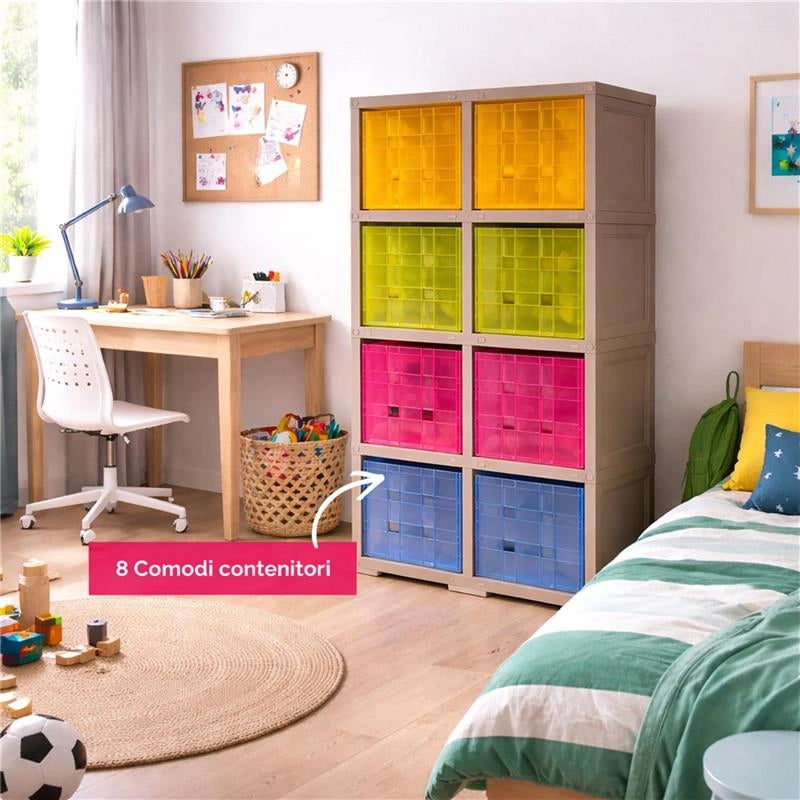 SCAFFALE 2 MODULI CON 8 CONTENITORI CUBO TALPA 79X41X164 CM – LIBRERIA PORTAOGGETTI MODULARE PER CAMERETTA, STUDIO E SPAZI CREATIVI OMNIMODUS