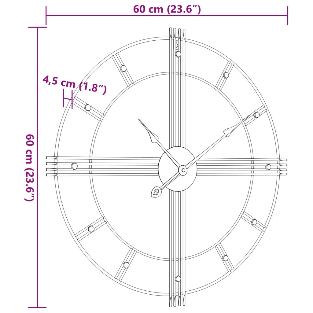 Orologio da Parete Nero Ã˜60 cm in Ferro