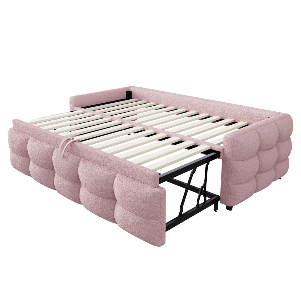 Letto Imbottito Estraibile Singolo/Matrimoniale ¨C Xylo ¨C Velluto Rosa, 90x190/180x190, con Rete a Doghe