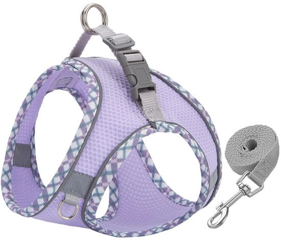 Harnas per gatti - Piccolo harnas per cani Anti-fuga linea - Harnas per gatti adattabile - Cintura respirante in tessuto riflettente a quadri - Set di harnas e corda per sicurezza - Harnas per gatti - XXS