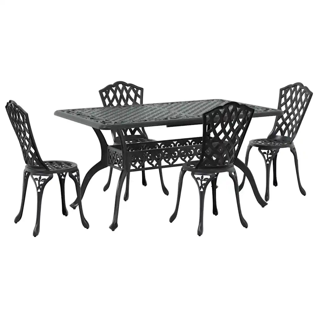 Set da Pranzo per Giardino 5 pcs Nero Alluminio
