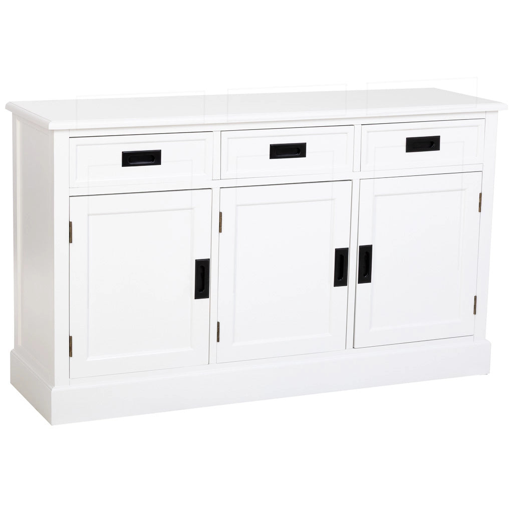 Credenza in legno bianco con 3 ante e 3 cassetti 135x40x80,5h cm
