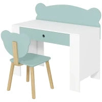 Set Scrivania per Bambini con Cassetto e Sedia con Schienale a Orsetto, Età 3-8 Anni, Verde
