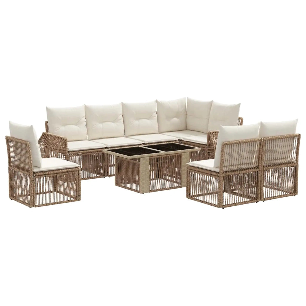 Set Divano da Giardino 9 pz Beige e Bianco Crema polyrattan 3436953