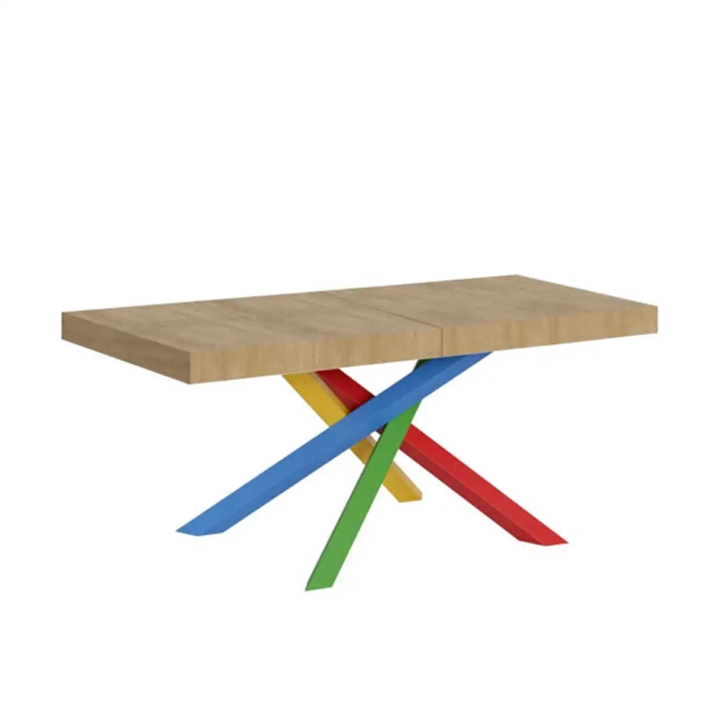 Tavolo allungabile 140/400x90 cm Volantis Premium colore quercia natura gambe multicolore 4/B