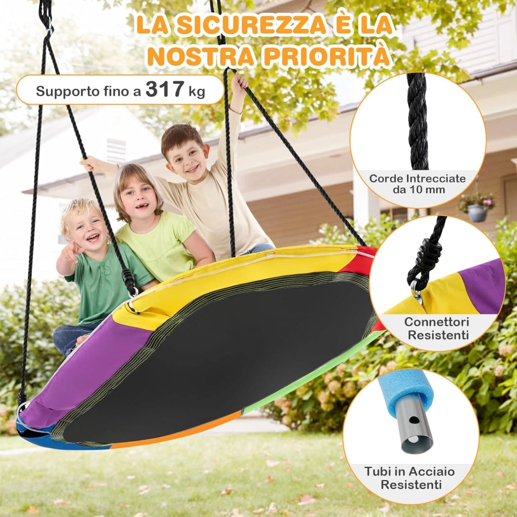 Altalena da Giardino per Bambini 150 cm, con Luci LED, Altalena da Albero con Struttura in Acciaio Antiruggine, Corde Regolabili, Portata 150 kg, per Bambini 3+ Anni