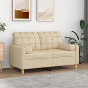 Divano a 2 Posti con Cuscini-Sofa 2 Posti con Cuscini Crema 120 cm in Tessuto 960126