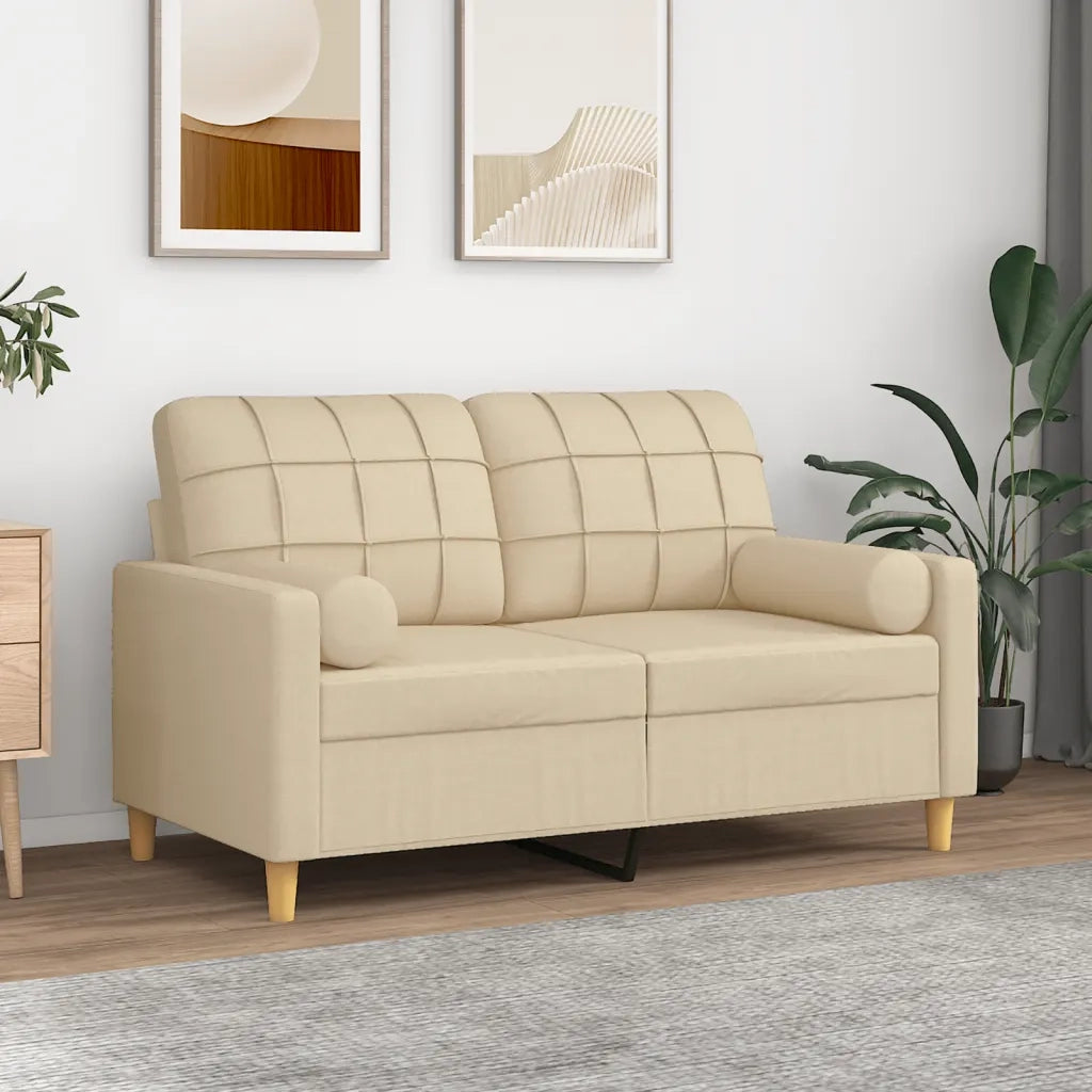 Divano a 2 Posti con Cuscini-Sofa 2 Posti con Cuscini Crema 120 cm in Tessuto 960126