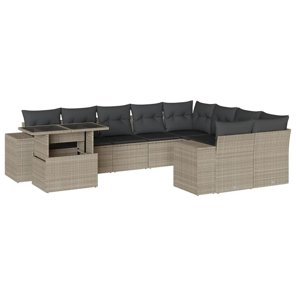 Set Divano Giardino 10 pz con Cuscini Grigio Chiaro Polyrattan