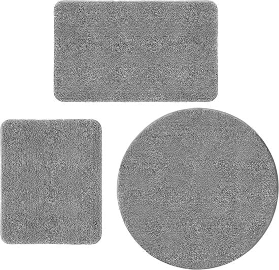 Set di tappeti da bagno, 3 pezzi, antiscivolo, microfibra, tappeti da bagno, lavabile, 80 cm, forma rotonda, tappeto da bagno, 50 x 60 cm, tappeto da bagno piccolo, 50 x 80 cm (antracite)