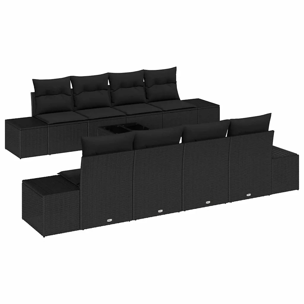 vidaXL Set Divano da Giardino con cuscino 7 pcs Nero 294 x 62 x 69 cm