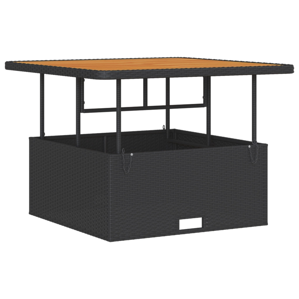 Set da pranzo da giardino 3 pezzi con cuscini in polirattan nero e acacia