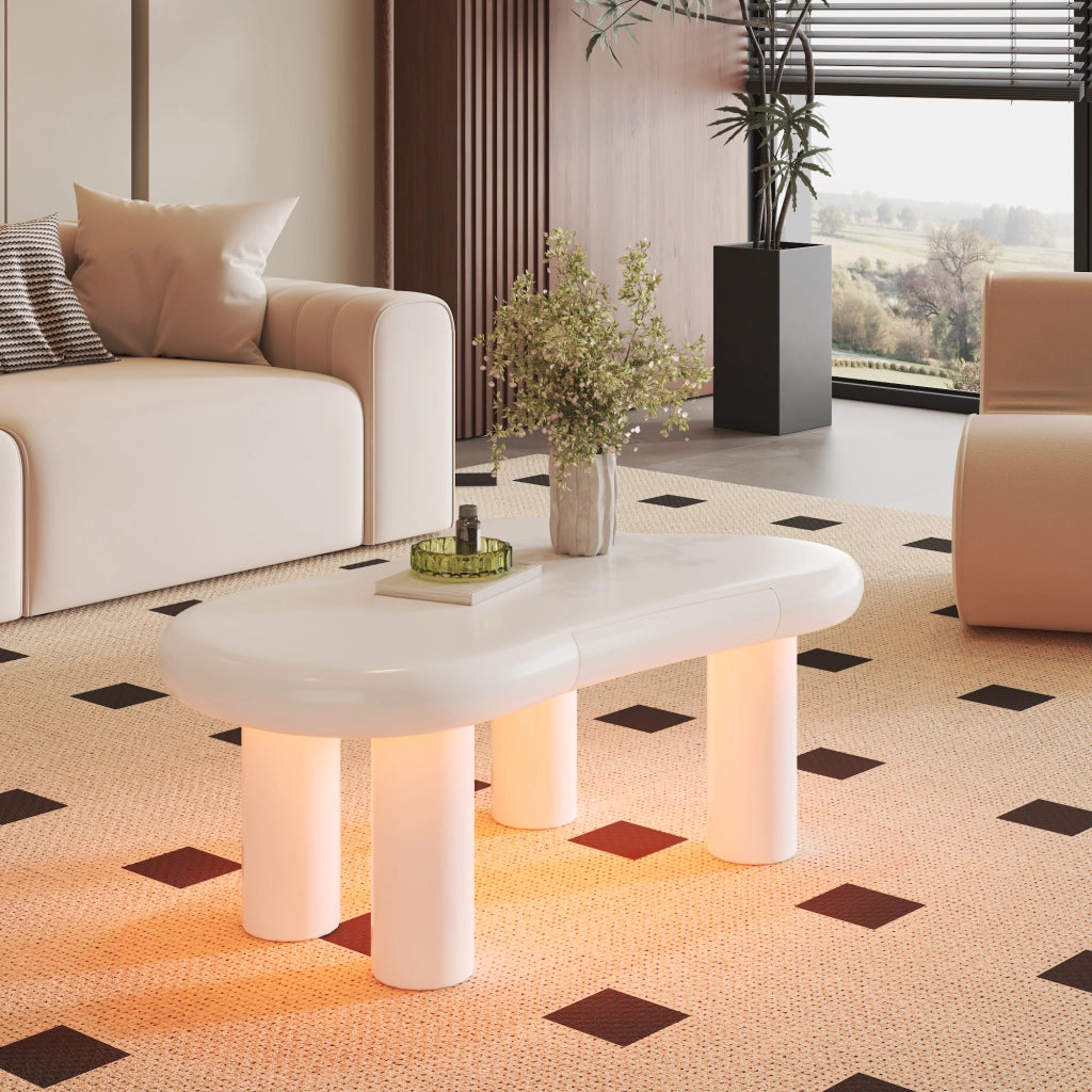 Tavolino da Salotto a Forma di Nuvola con LED e Cassetto ¨C Xylo ¨C MDF Bianco