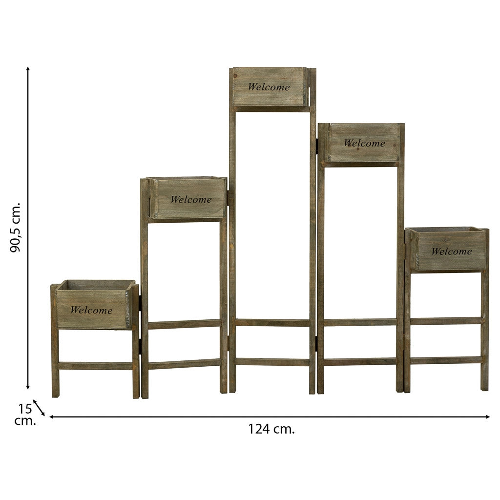 Supporto con 5 cesti in legno marrone 124x15x90,5h