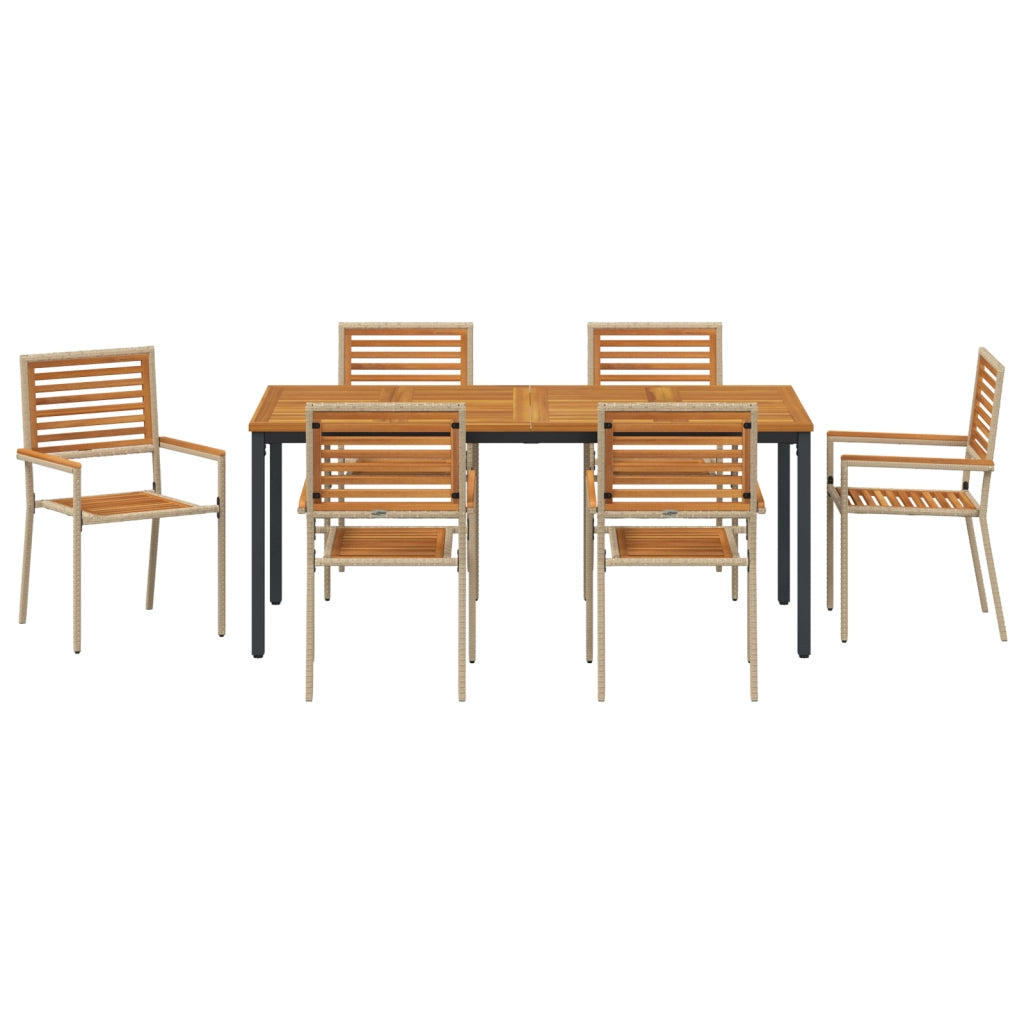 Set da Pranzo da Giardino  da 7 Pezzi Beige in Polyrattan e Acacia