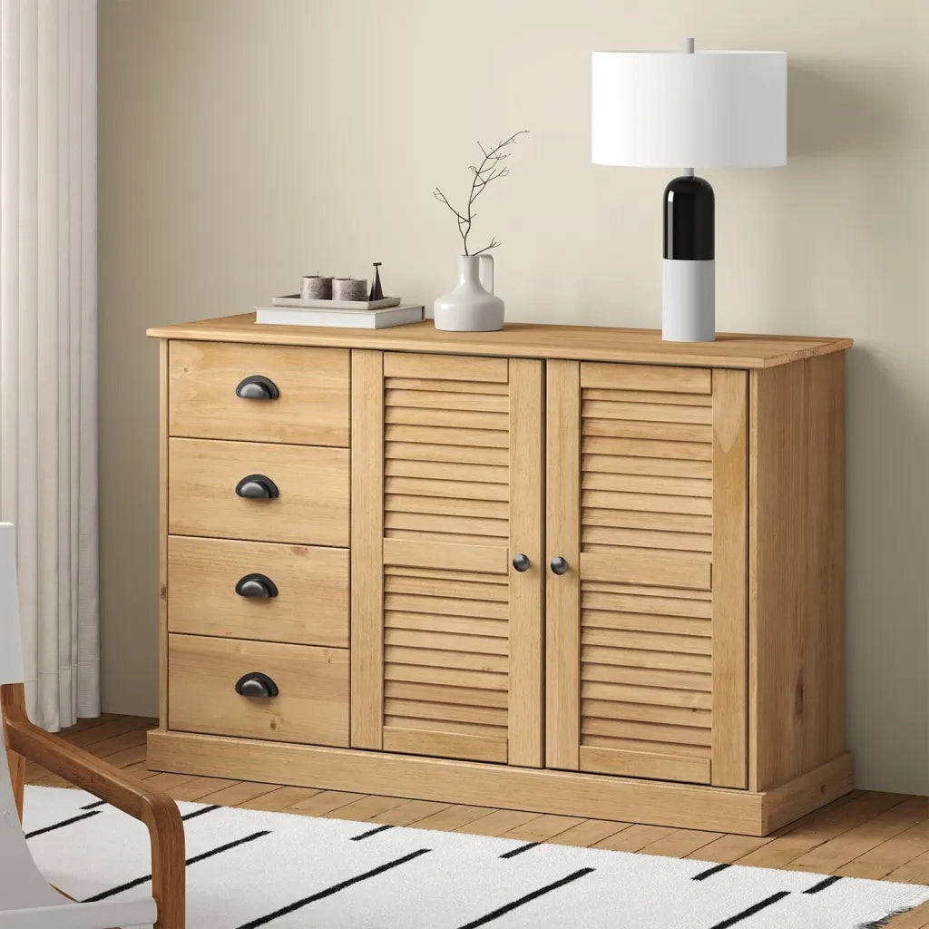 Credenza | Madia | Buffet da pranzo | Armadio da pranzo con Cassetti VIGO 113x40x75 cm Legno Massello di Pino