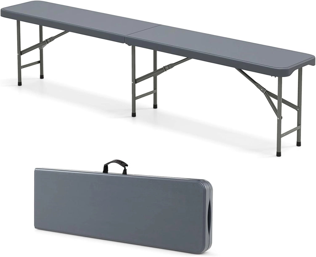 Panca da Giardino Pieghevole in Plastica, Panchina da Esterno Portatile con Maniglia di Trasporto, Panca da Campeggio con Telaio in Metallo, per Patio, Picnic, Portata 300 kg (Bianco II)