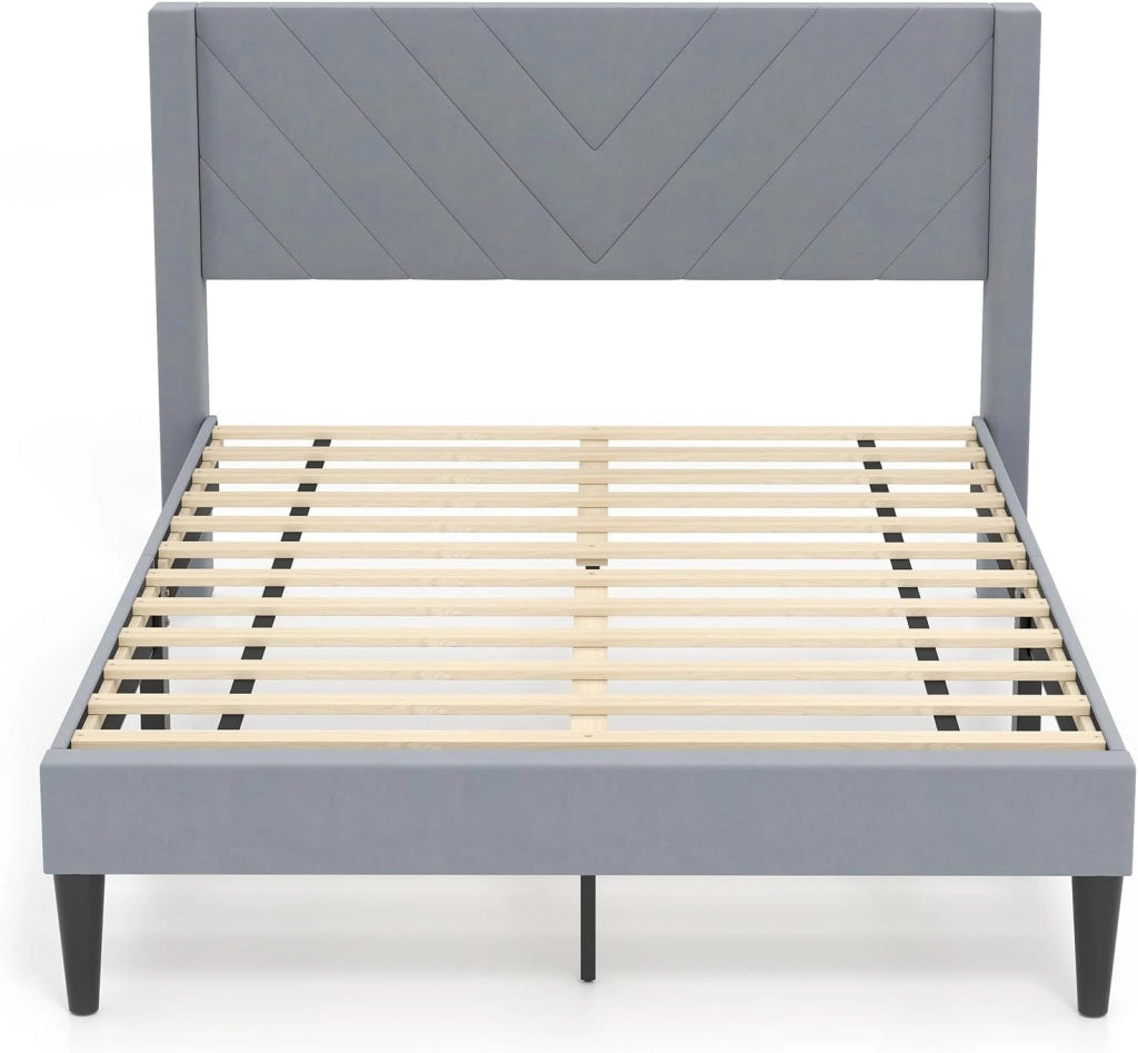 Telaio per letto da 140 x 200 cm, con testiera tappezzata, rete a doghe con gambe di sostegno, portata 250 kg, struttura per letto per camera da letto, grigio (stile 2)