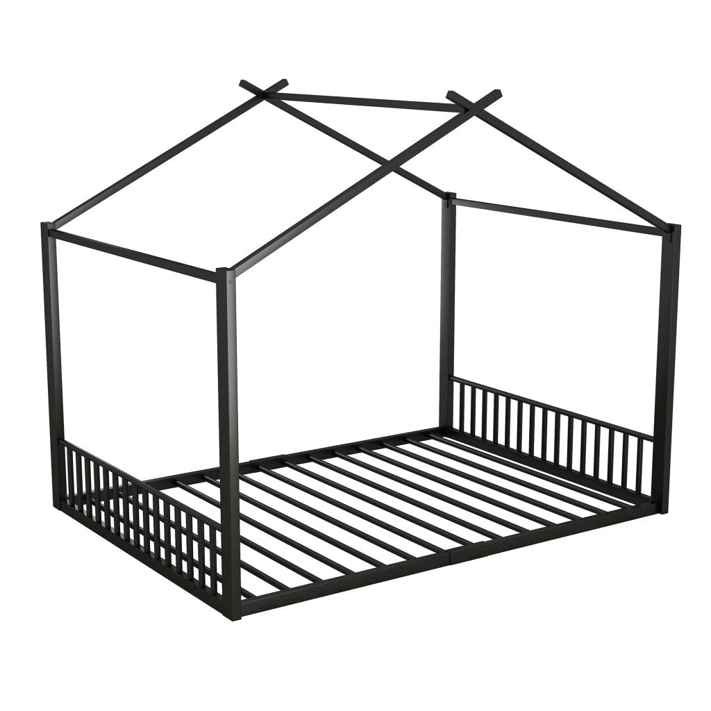 Letto per Bambini Singolo 140 x 200 cm con Struttura a Casetta; senza Materasso; in Metallo Nero