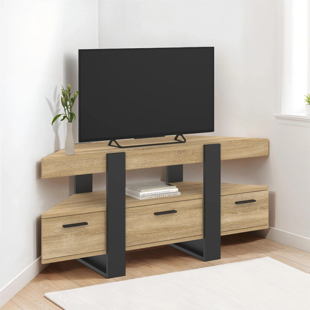 IDMarket - Mueble TV rinconero PHOENIX con cajón de madera y negro 116 cm