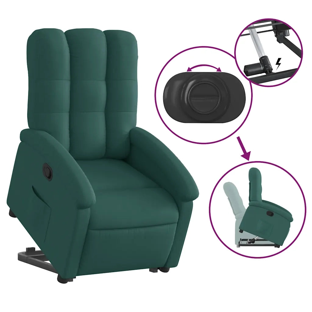 Poltrona | Sedia Relax Alzapersona Reclinabile Verde Scuro in Tessuto