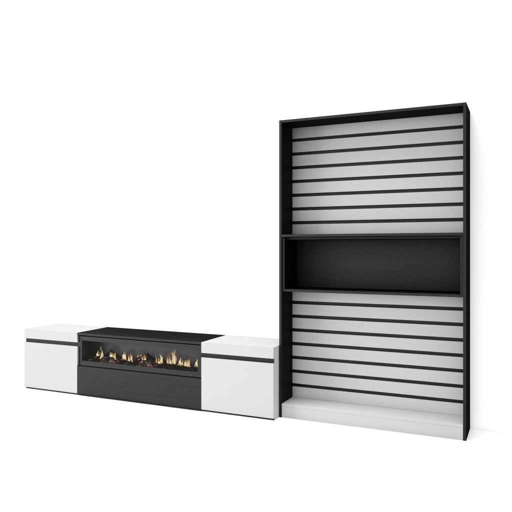 Mobile TV, Soggiorno, 310x35x186cm, Per TV fino a 80", Camino elettrico, Bianco e nero RF2851