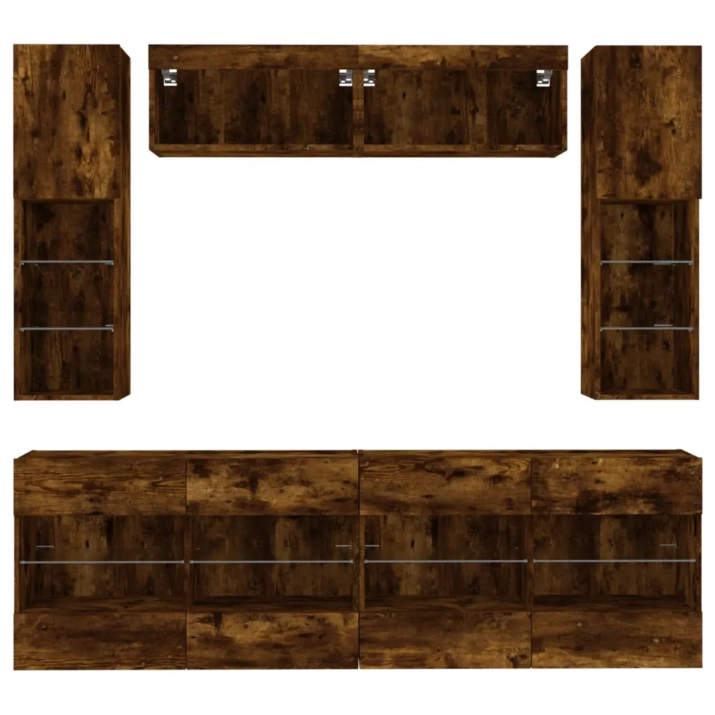 Set Mobili TV a Muro 6 pz con Luci LED Rovere Fumo 3216801