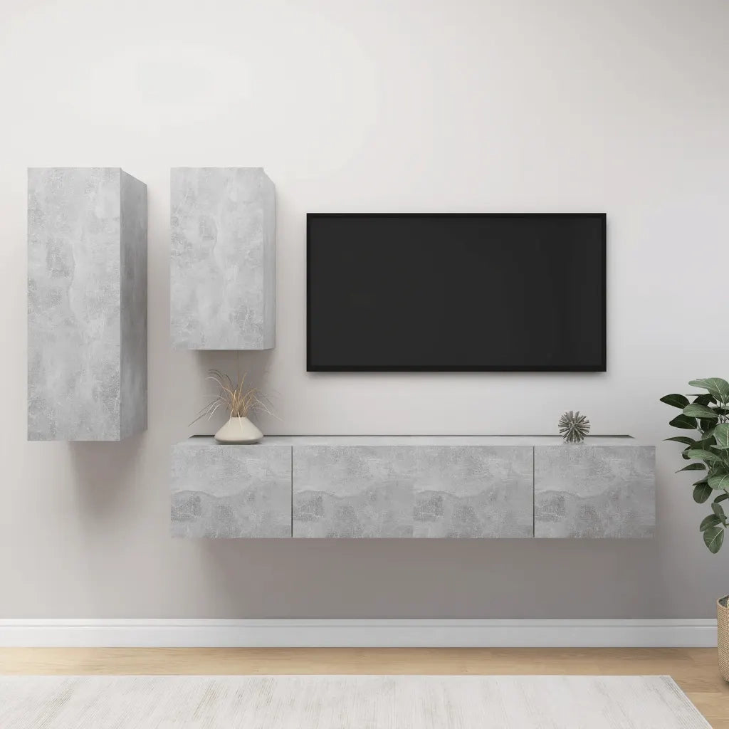 Set di Mobili Porta TV 4 pz Grigio Cemento in Legno Multistrato 3079152