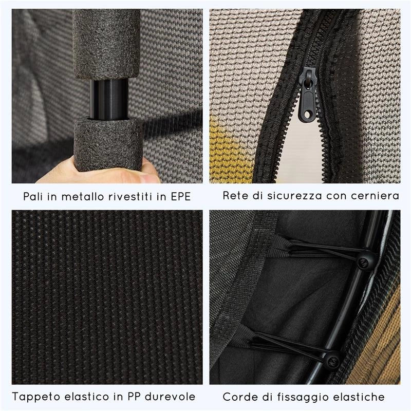 TRAMPOLINO ELASTICO PER BAMBINI Ï1.6X1.9 M CON RETE DI SICUREZZA E PALI IMBOTTITI, ETÓ 3-10 ANNI, NERO