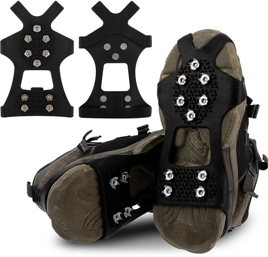 Scarponi con punte antiscivolo, 10 punti in acciaio inox, adatti per attività all'aperto invernali come camminare, pescare, escursioni e trekking - XL-28*11cm