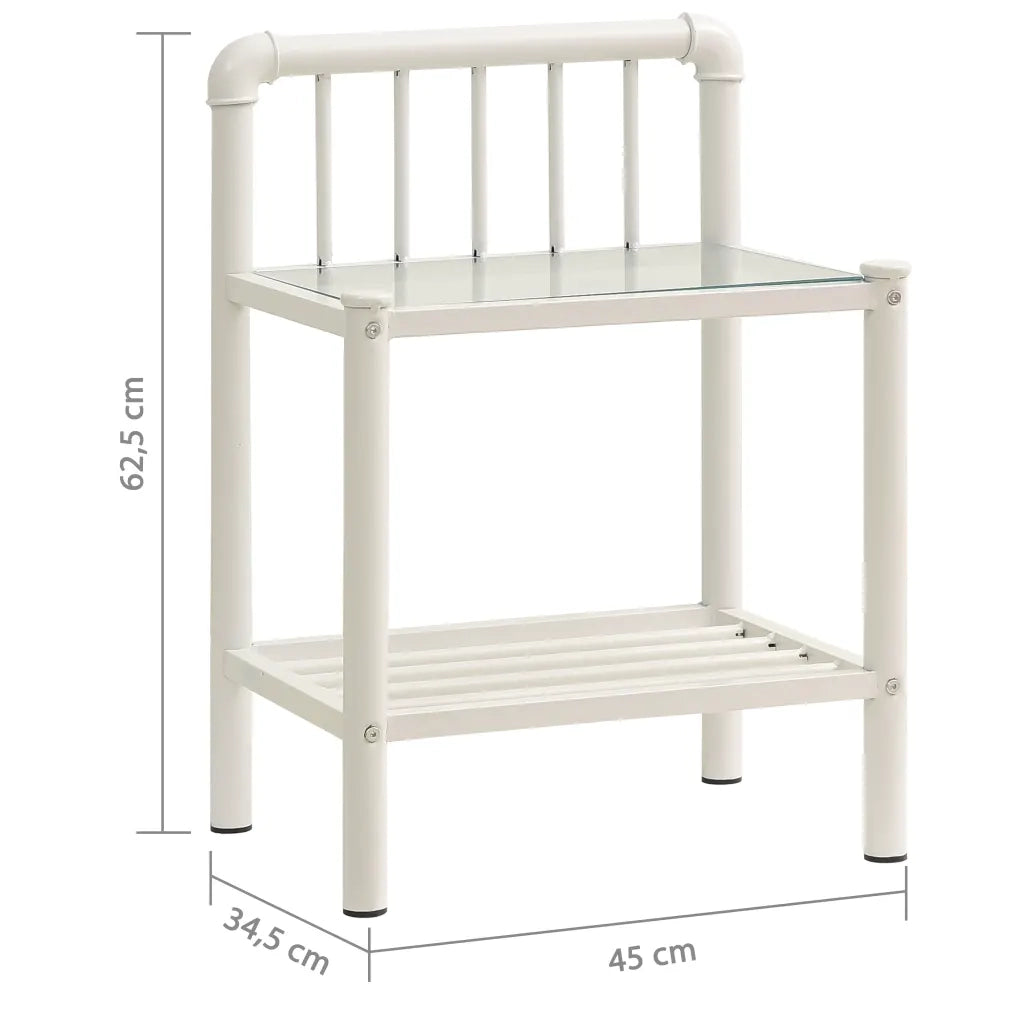 Comodini 2 pz Bianchi e Trasparenti in Metallo e Vetro 325102