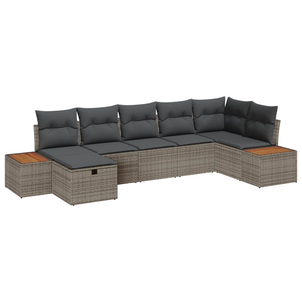 Set Divano Giardino 7 Pezzi con Cuscini Grigio Polyrattan
