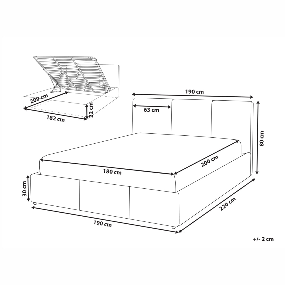 Letto Ottomano Grigio Chiaro Velluto Tappezzato 180 x 200 cm Testiera Travestita Funzione Contenitore