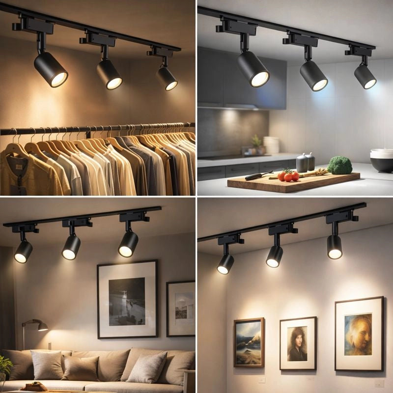 Faretto da Binario Monofase Track Light GU10 Orientabile in Alluminio Nero per Illuminazione Interni – Compatibile Binari Standard – Max 35W