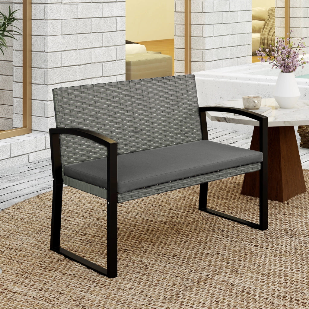 Panchina Giardino Set 2 Posti ¨C zephmum ¨C Resina Intrecciata Grigio Antracite 103x58x78cm
