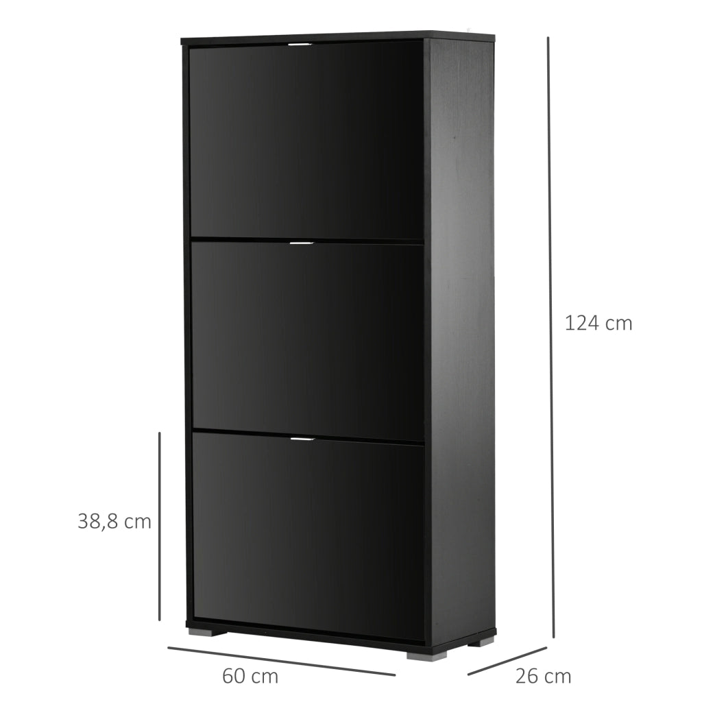 Armadio per Scarpe con 3 Cassetti ¨C Zephmum ¨C Nero 60x26x124 cm