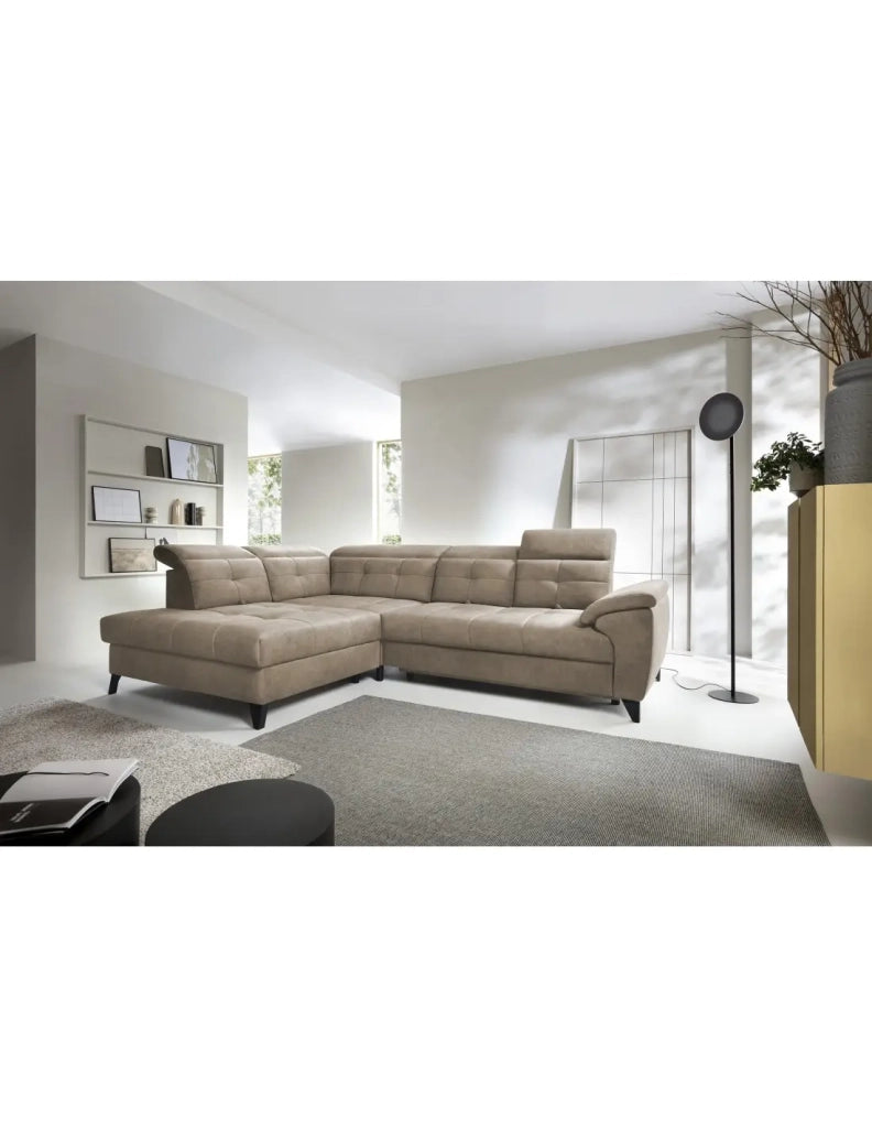 Divano ad angolo Beige 5 posti angolo sinistro schiuma HR INFERNO