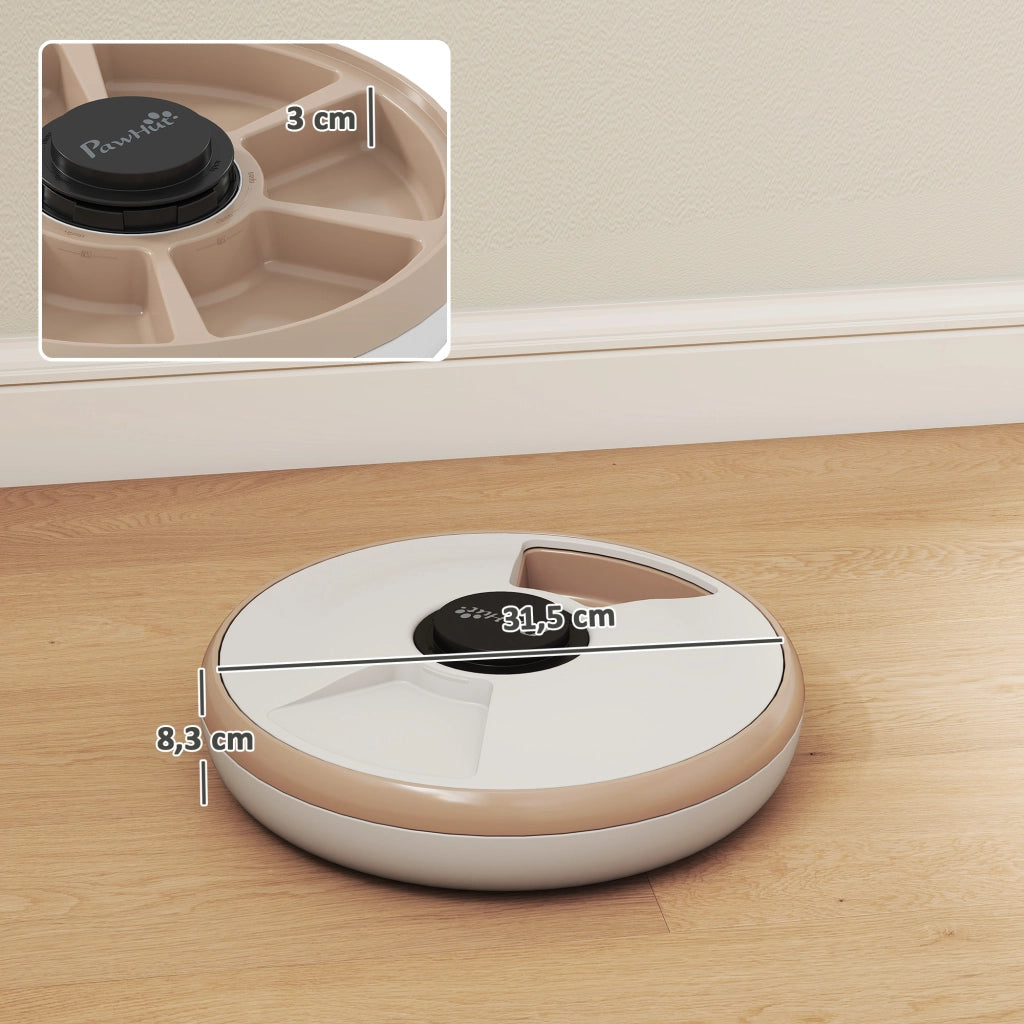 Distributore Automatico Cibo per Animali Domestici 6 porzioni ¨C zephmum ¨C bianco 31.5x31.5x8.3 cm