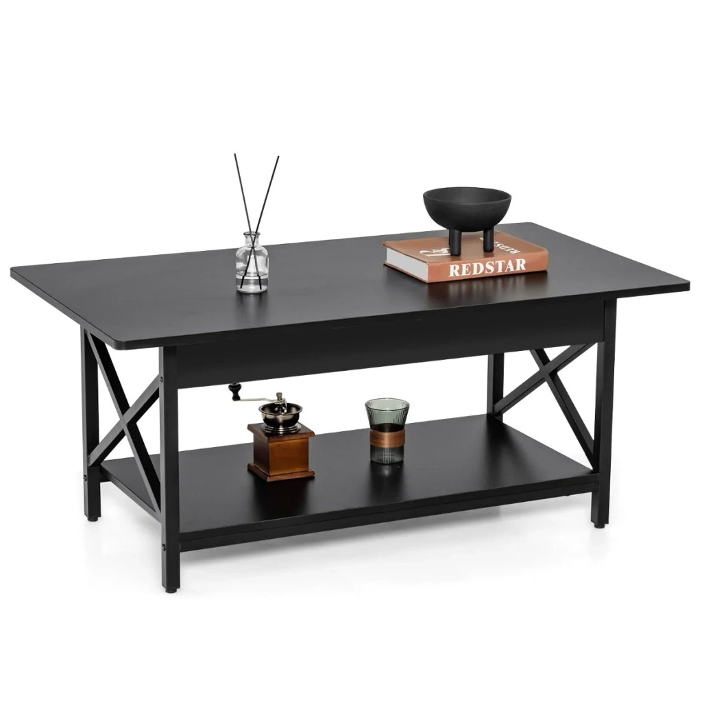 Tavolino da caffè a due piani 110 x 60 x 48 cm design industriale retrò stile vintage funzionale legno nero 20_0013746