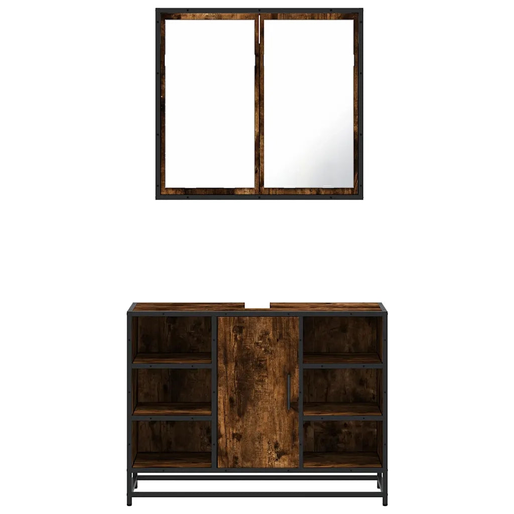 Set Mobili da Bagno 2 pz Rovere Fumo in Legno Multistrato