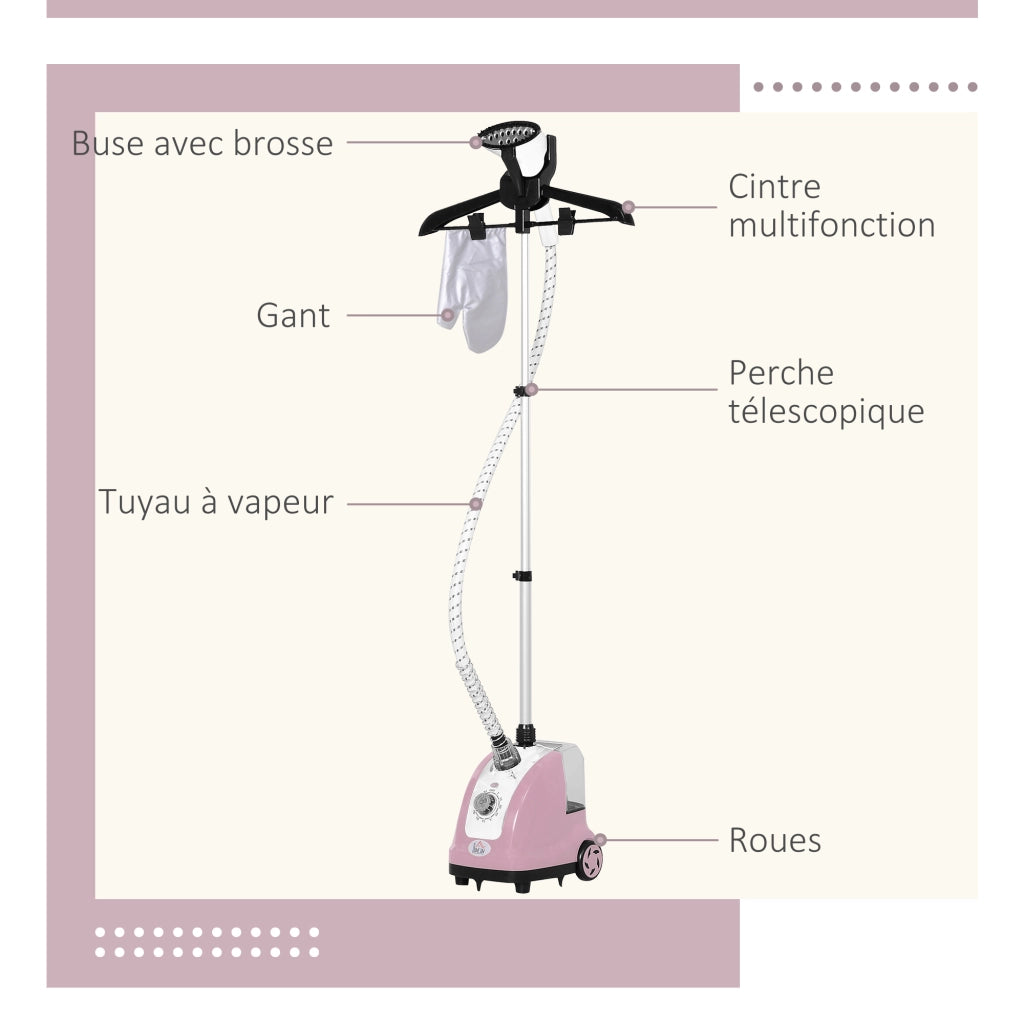 Stendibiancheria a Vapore Verticale ¨C zephmum ¨C 1,4 L 1950 W 32g/min Telescopico Rosa Nero