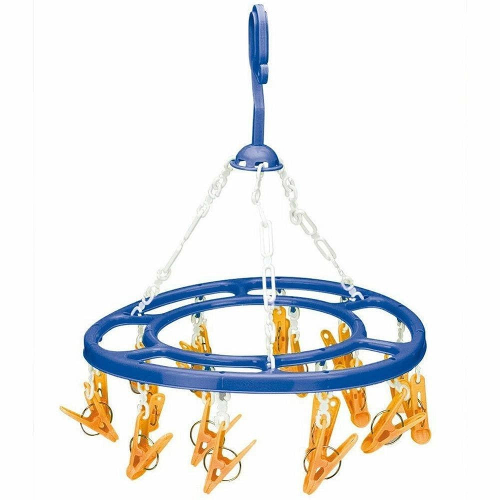 Trade Shop - Appendibiancheria Con Gancio 18 Pinze Mollette In Plastica Colore Blu -