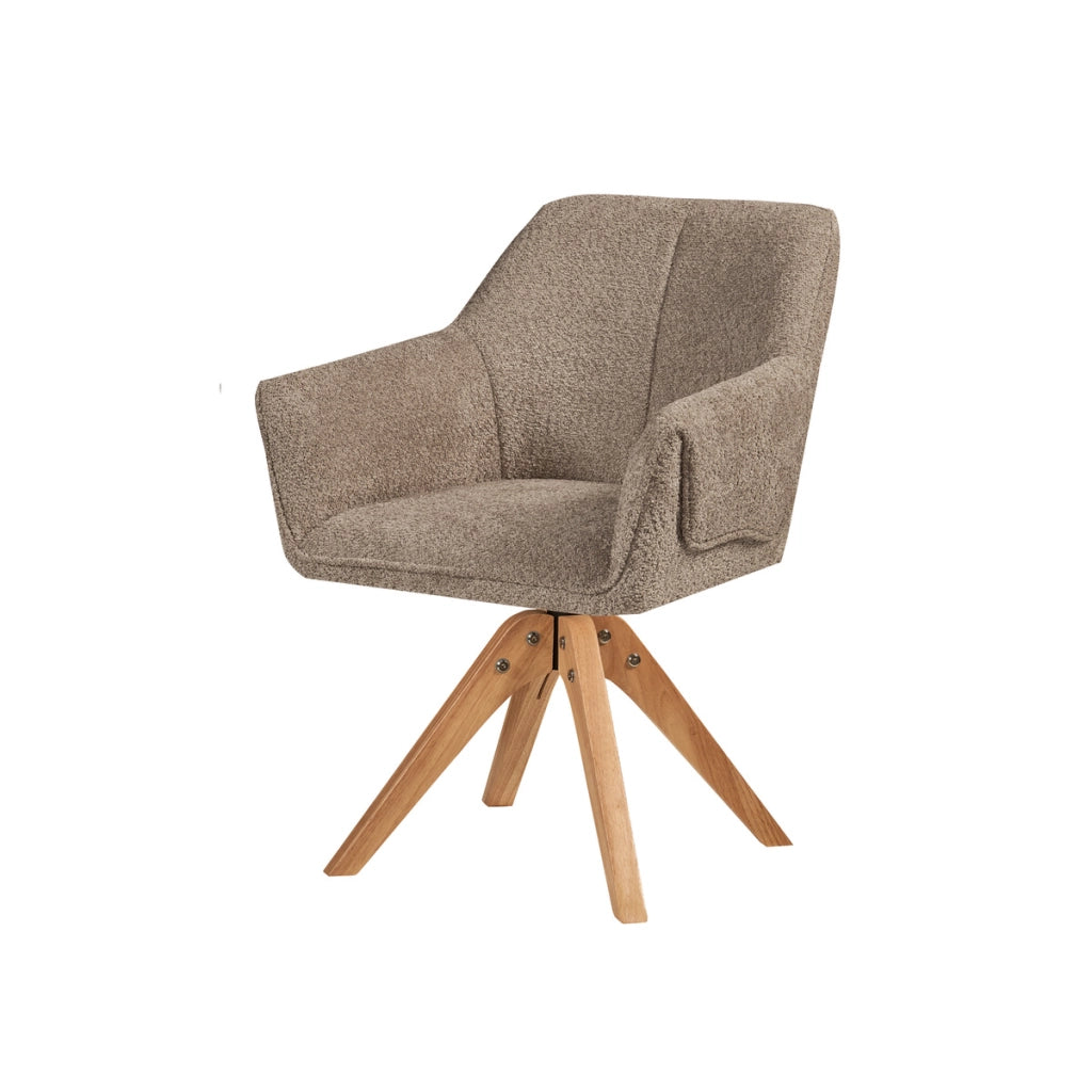 Sedia poltroncina Dian in boucle' taupe con gambe in legno