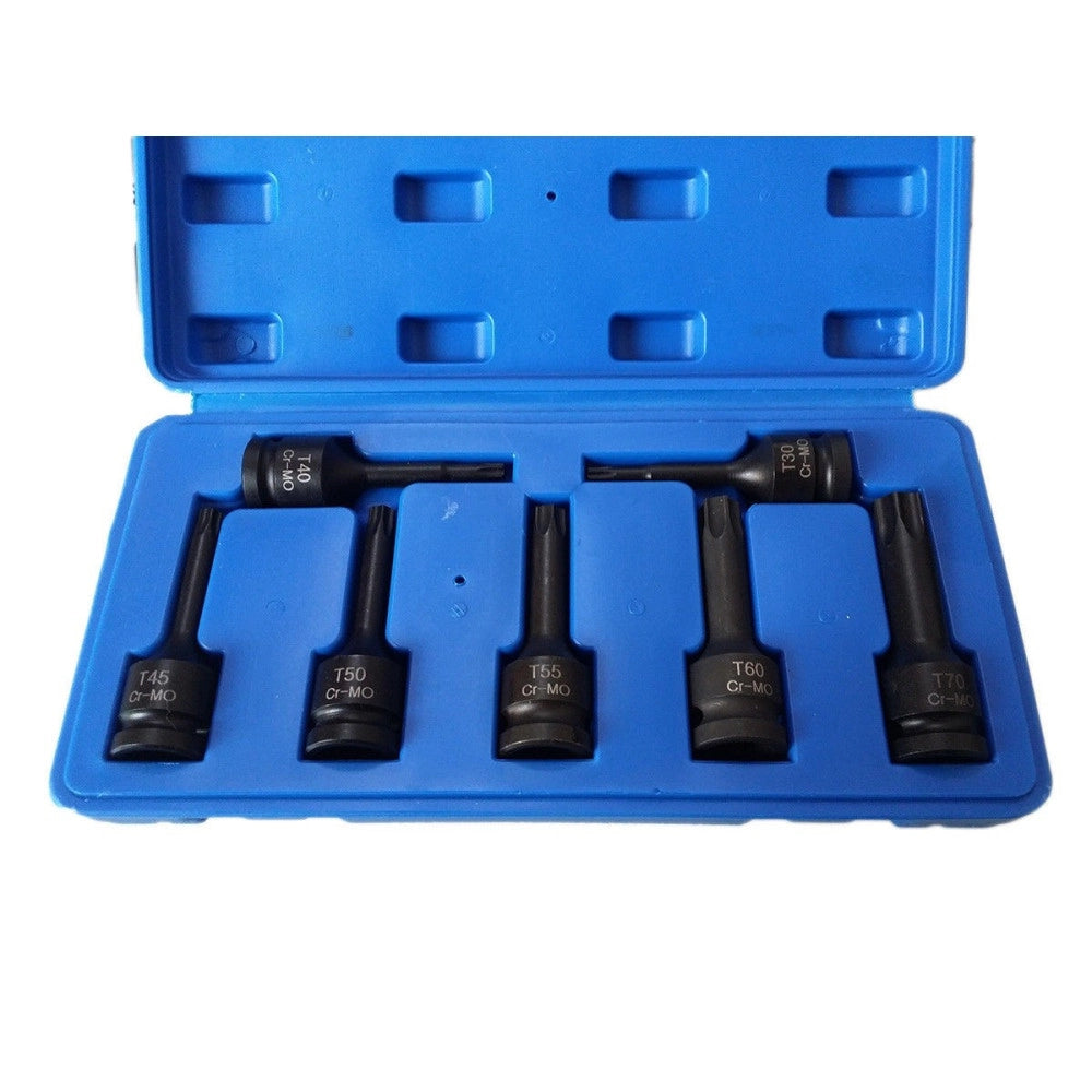 Trade Shop - Kit 7 Pz Chiavi Bussola Ad Impatto 1/2" Torx T30 - T70 Per Avvitatore Pneumatico -