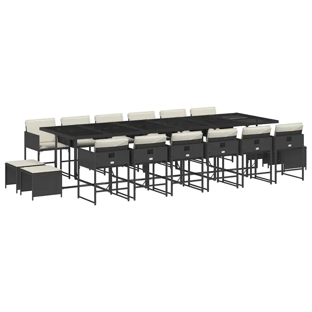 Set da Pranzo da Giardino 17 pz con Cuscini Nero in Polyrattan 3278129