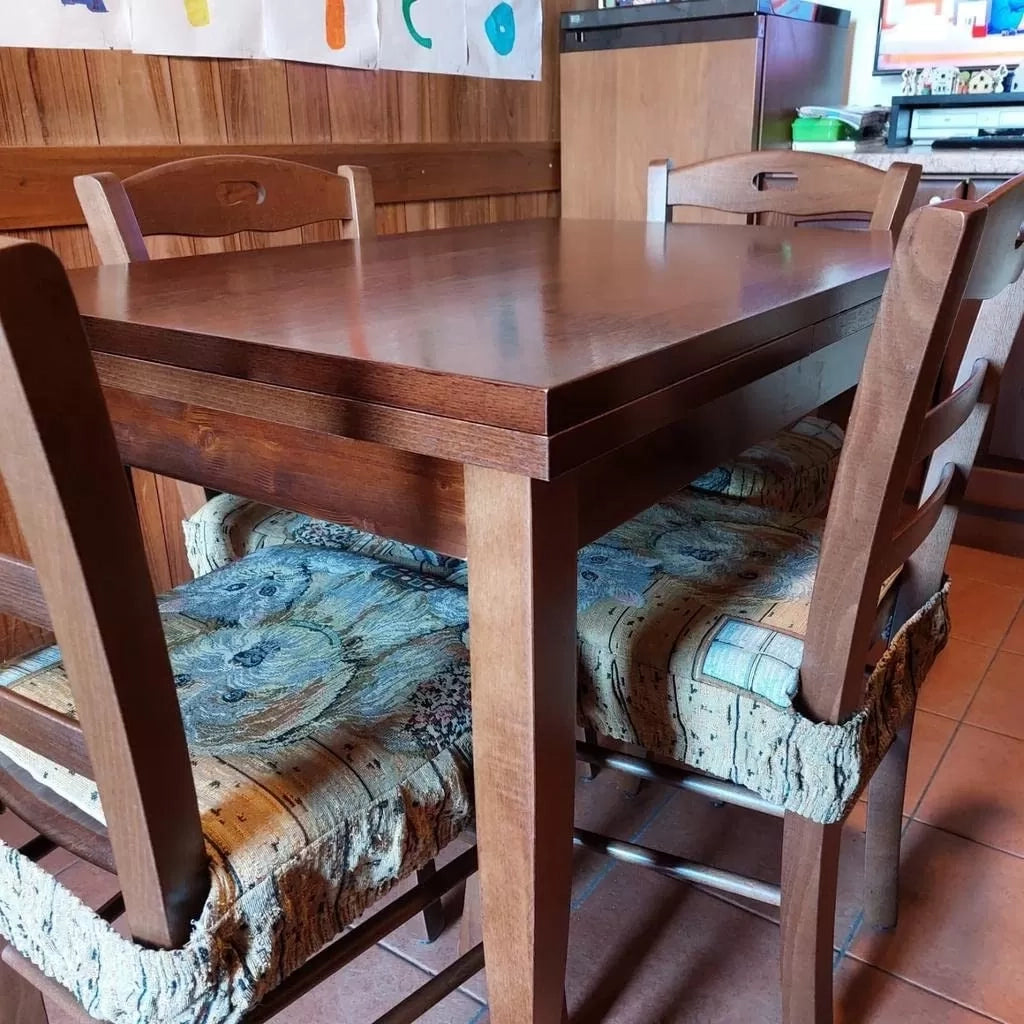 Tavolo rettangolare allungabile legno classico noce arte povera 140 x 80 (13 sciabola) - Mobili 2G