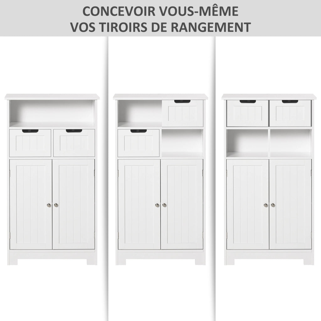 Armadietto da bagno con 2 cassetti e ripiano regolabile ¨C zephmum ¨C bianco 60x30x109 cm