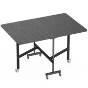Tavolo Pieghevole per 4-6 Persone 120x80x73 cm con 2 Ribalte e Ruote con Freno Struttura in Acciaio Nero Effetto Legno