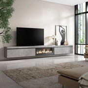 Mobile TV Soggiorno, 368x35x45, Camino elettrico XXL, da appendere, grigio cemento RF3681
