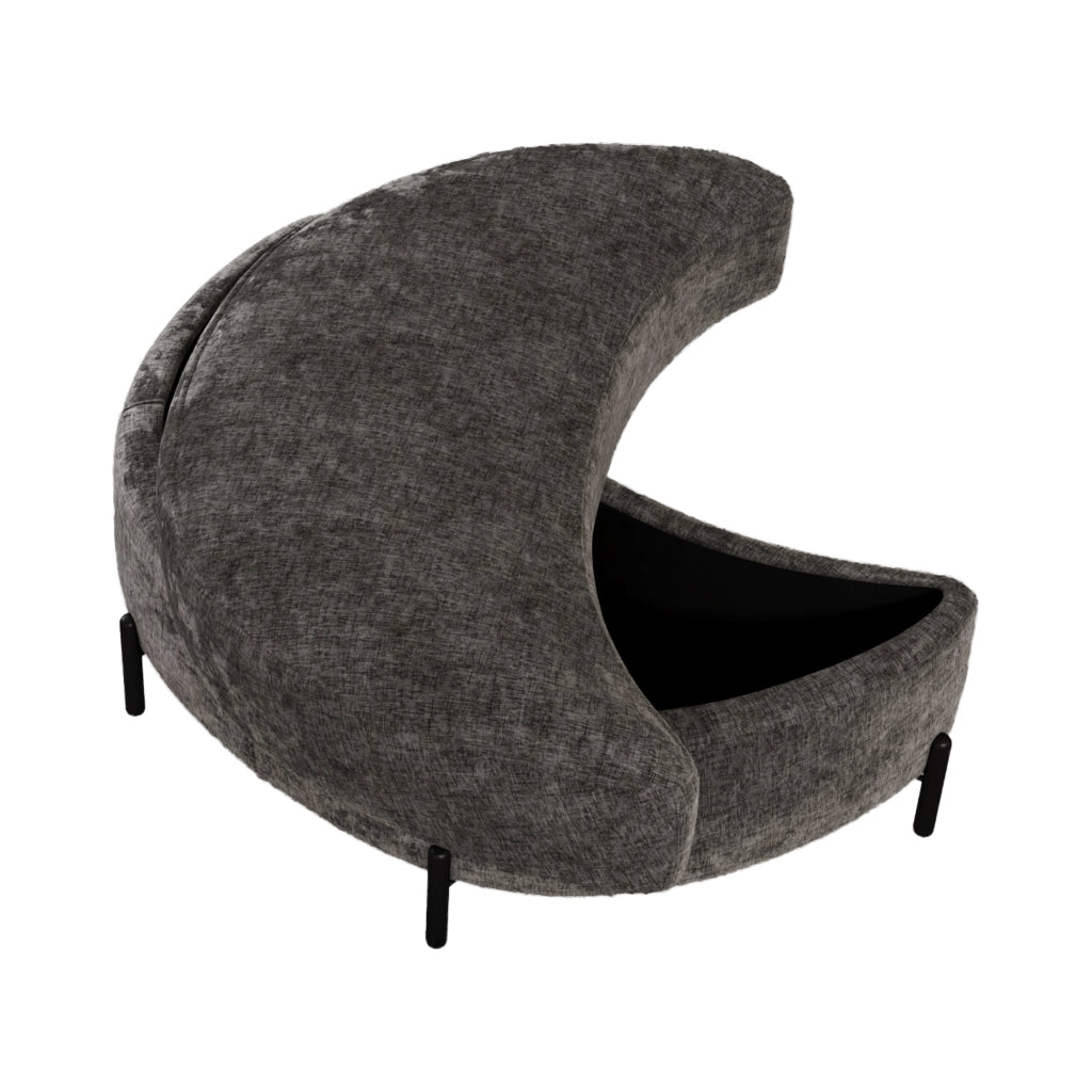 Pouf Contenitore Mezzaluna con Vassoio ¨C MINIMAL ¨C Tessuto Chenille, Grigio, Poggiapiedi